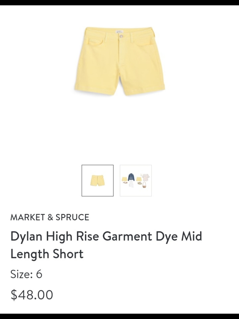 Market & Spruce Dylan High-Rise Garment Dye Mid-Length Shorts — Pale Yellow